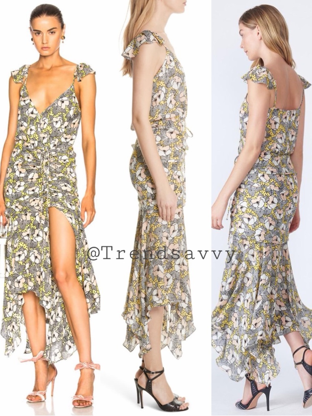 VERONICA BEARD Silk Floral Ruffle Asymmetrical Maxi Dress Yellow Size 2 NWT